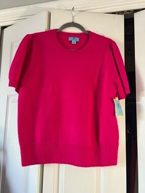 CECE Short Sleeve Crewneck Sweater - Bright Pink